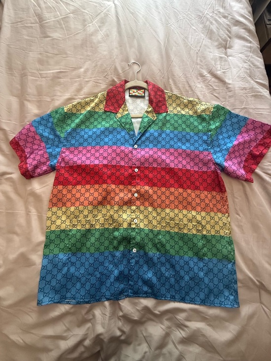Gucci Other - Gucci Multicolor Rainbow Stripe Short Sleeve Button-Down Shirt